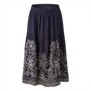 Embroidered Tiered Maxi Skirt - Purple